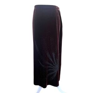 Vintage 90's Soft Velvet Brown Long Skirt with Sparkling Sunburst design